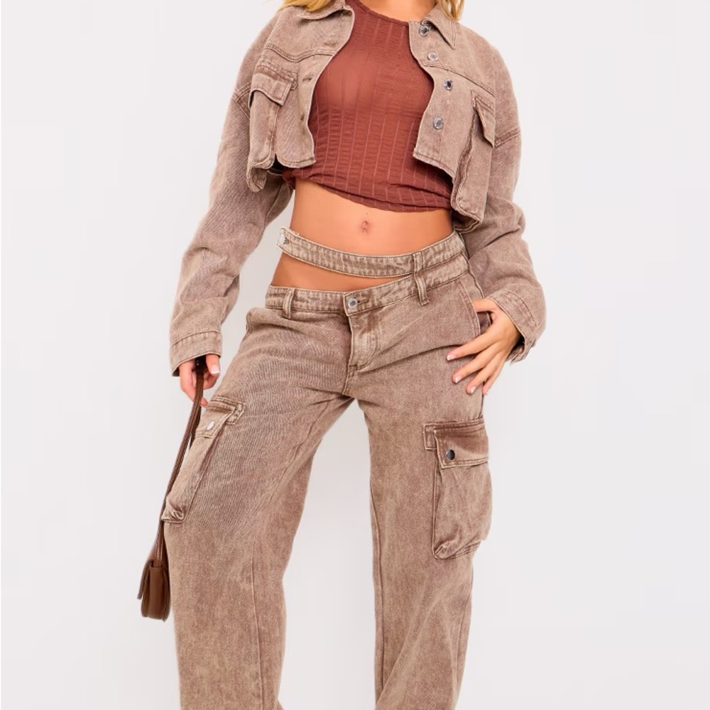 Pretty little thing washed brown cut out cargo jeans NWT